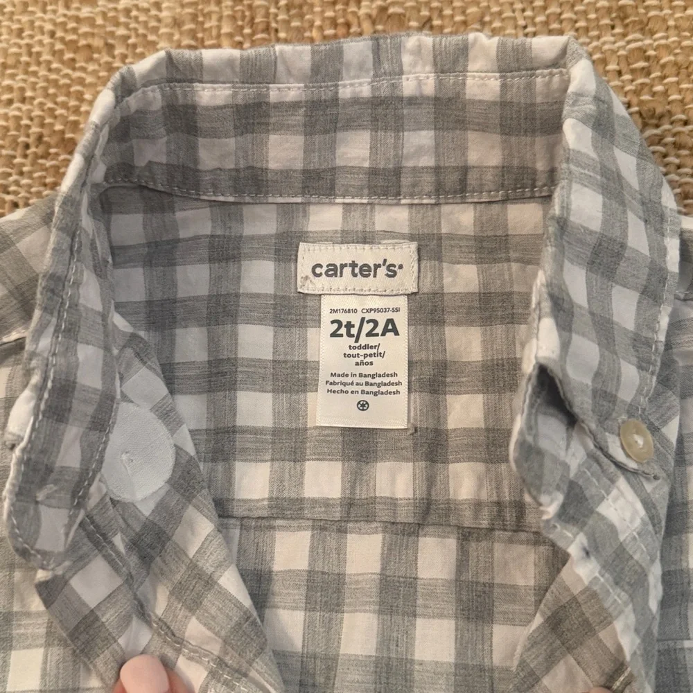 Carter's Plaid Gingham Gray White Shirt 2T button down cotton